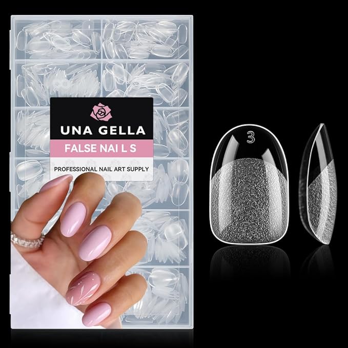 UNA GELLA Oval Round Nail Tips Half Matte 504pcs Gel Nail Tips | Short Oval Round Nail Extension Easily DIY False Fake Acrylic Press On Nails, 12 Sizes Gelly Tips