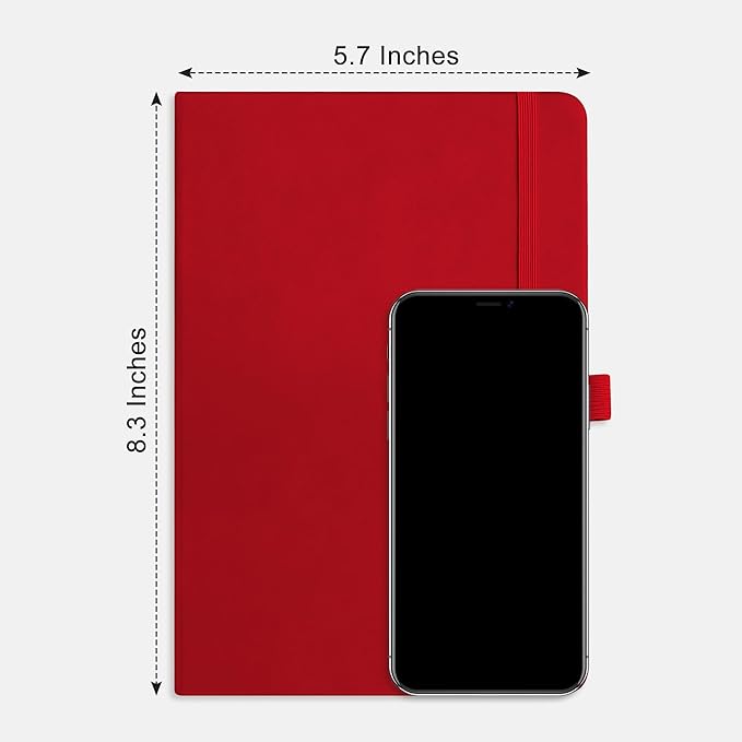 RETTACY Graph Grid Paper Notebook, 192 Pages, A5 Medium Size (5.7'' x 8.3''), 5 Squares per Inch, Leather Hardcover, 100 GSM Thick Paper, for School, Students, Math, Engineering (Red)