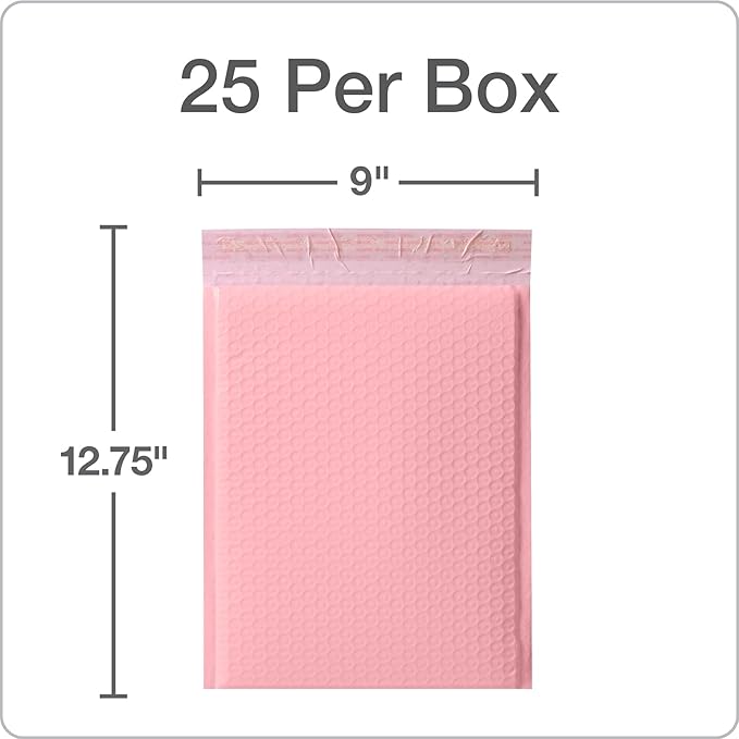 Quality Park Bubble Mailers, 8.5 x 11, Light Pink Poly Mailers, Padded Envelopes, Shipping Bags, Water Resistant, Self Seal, 25 Per Box (QUA85908)