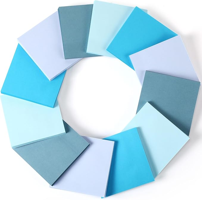 Thenshop 12 Pads Blue Sticky Notes 3x3 50 Sheets | Self Stick Notes Pads Memo Earth Tone Office Supplies Vintage Aesthetic School Accessories Easy to Peel Repositionable