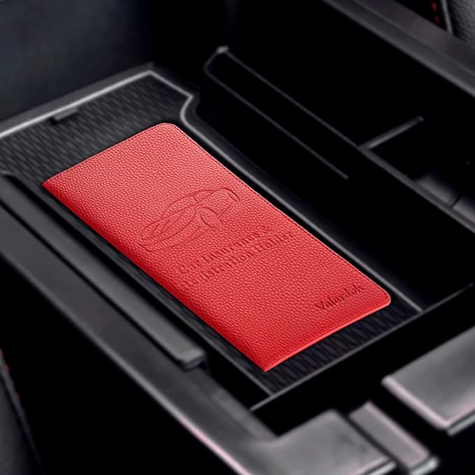 Premium Car Registration and Insurance Card Holder, Car Document Holder for Cards, Driver License & other Essential Documents (Red)