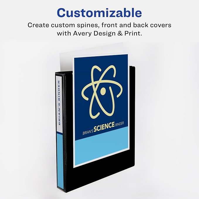 Avery Showcase Standard View 3 Ring Binder, 1" Slant Rings, 250-Sheet Capacity, 1.4 Inch Wide Spine, 1 Black Binder, Ideal for Lightweight Organization and Occasional Referencing (19600) (Pack of 12)
