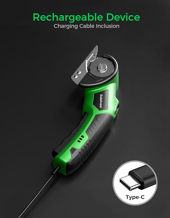 Soleilwear Cardboard Cutter, Cordless Electric Scissors with Safety Lock | Rechargeable Electric Box Cutter with LED Light and 2 Blades for Cardboard, Plastic, Foam Board, Leather Carpet and DIY