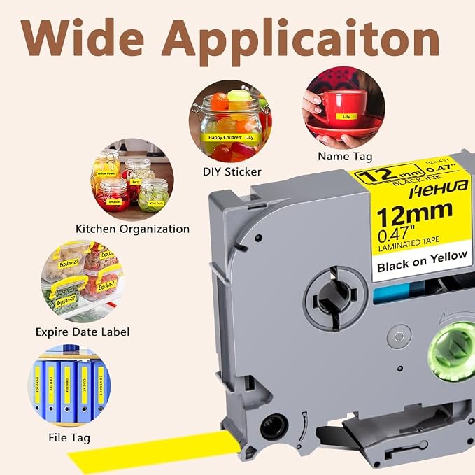 Hehua TZ631 3PK Compatible for Brother 12mm Label Tape Black on Yellow | 1/2 inch;1/2';0.47';0.47 inch;TZe 631;Black on Yellow;12mm Label