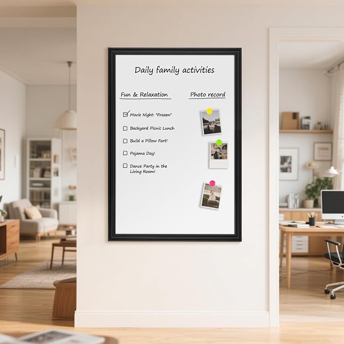 Large Dry Erase White Board for Wall, 48"x36", Black Wooden Frame | Magnetic, Decorative Whiteboard, Wall Mounted, for Home, Office, Kitchen, Dorm, 4 Markers, 6 Magnets, A Eraser