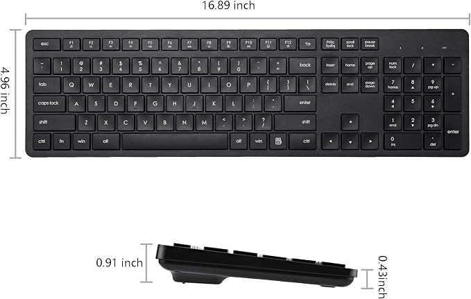 Harburfine Wireless Keyboard, 2.4G USB External Silent Cordless Keyboard for Windows Chrome Laptop Computer PC Desktop Notebook Chromebook, Quiet 106 Keys Full Size with Number Pad (Black)