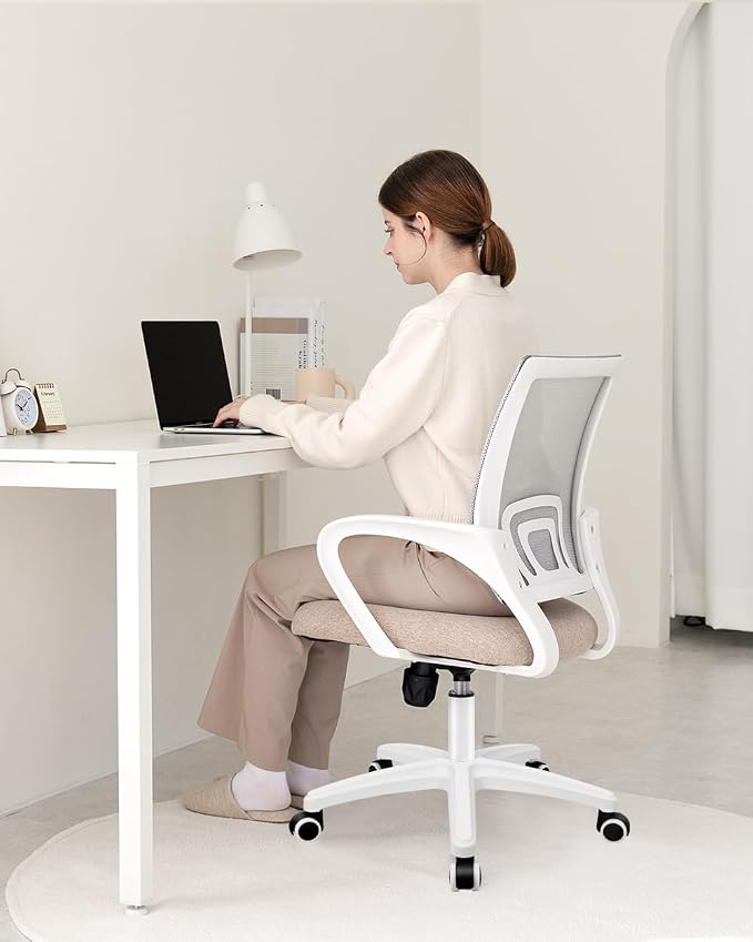 NEO CHAIR Office Computer Chair Ergonomic Mid-Back Mesh Desk Chair, Beige | Breathable Mesh Back with Lumbar Support, Height Adjustment, Smooth Rolling Casters for Home Office, Study or Gaming Setup