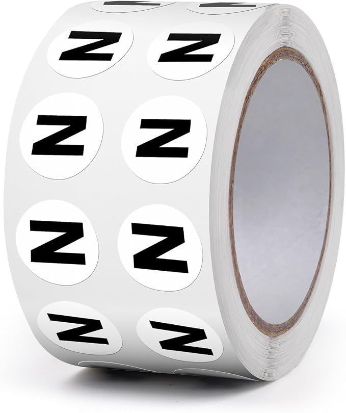 Letter N Stickers 0.5 Inch Vinyl Round Alphabet Label 1000 PCS | Self-Adhesive, Removable, Waterproof, Circle Capital Dots Tags, for Home Office Inventory Classroom