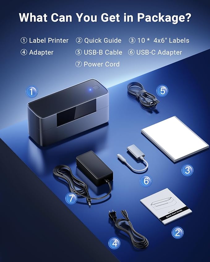 4x6 Bluetooth Thermal Shipping Label Printer for Small Business, Black | 203DPI Wireless Desktop Thermal Label Printer, Compatible with Android, macOS TIK Tok, Amazon, Shopify, Etsy, USPS