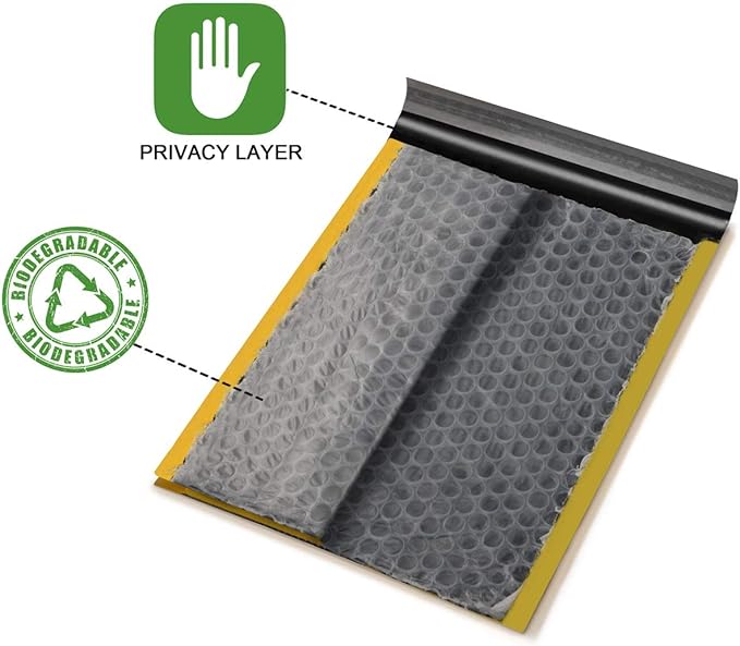 8.5x12 100% Biodegradable Bubble Mailers,25 Count #2 Compostable Padded Packaging Wrap Envelopes Pouches Eco Friendly Self Seal Bags