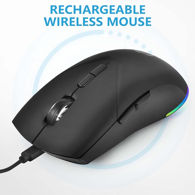 Wireless Bluetooth Mouse, Rechargeable USB Optical Mouse, 3 Adjustable DPI, LED Silent Dual Mode(Bluetooth 5.2 and 2.4G) Wireless Mouse for Laptop, PC, Mac,Ipad,Wide Compatibility. (Black)