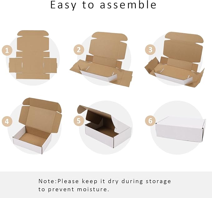 BIOBROWN 7x5x2" 50 Pack Corrugated Cardboard Boxes Small Shipping Box for Packaging Small Business Mailer Mailing White