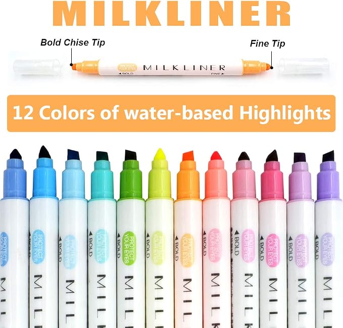 YOOUSOO 12 PCS Aesthetic Highlighters Assorted Colors, Pastel Highlighters | Unique Retro Color, Quick Dry Dual Tip No Bleed Highlighter Markers for School Office Bible Journals Planners Books Notes