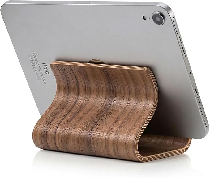 Bamboo Cell Phone Stand, Wooden Tablet Holder for Desk | Bamboo phone holder compatible with iPhone, iPad, Kindle, tablets. Holds 4-13 inch devices with case. Wooden desk accessory.