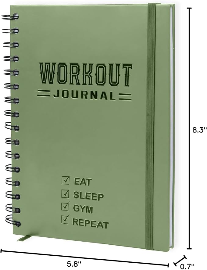 Nextnoid Hardcover Fitness Journal Workout Planner for Men & Women - A5 Sturdy Workout Log Book to Track Gym & Home Workouts - Green
