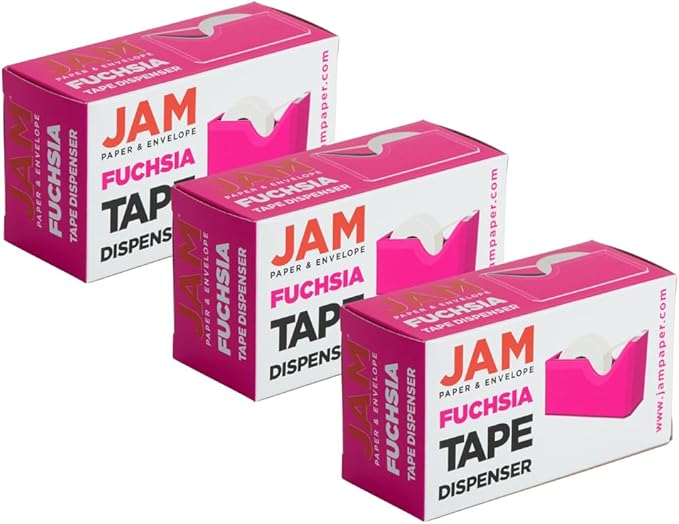 JAM PAPER Colorful Desk Tape Dispensers - Pink - 3/Pack