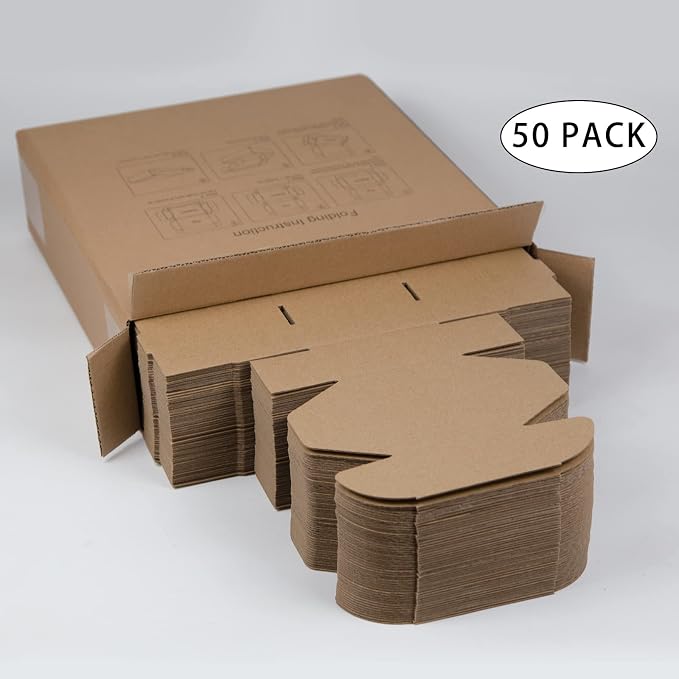 SUNLPH 50 Pack 4x4x2 Inches Small Shipping Boxes, Brown Corrugated Cardboard Boxes, Moving Mailing Packing Box