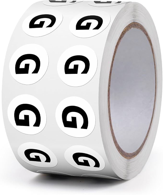 Letter G Stickers 0.5 Inch Vinyl Round Alphabet Label 1000 PCS | Self-Adhesive, Removable, Waterproof, Circle Capital Dots Tags, for Home Office Inventory Classroom