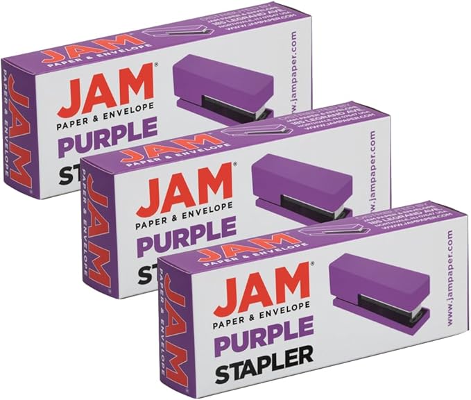 JAM PAPER Modern Desk Stapler - Purple - 3/Pack