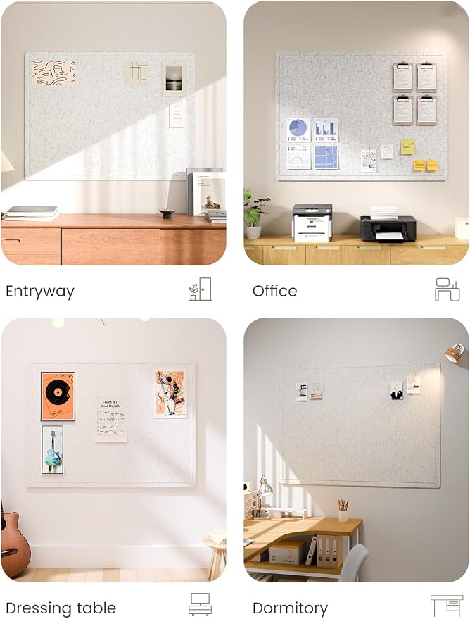 Fluxynara 47.2" x 35.4" Large Bulletin Board, Light Gray | Cork Board Alternative with 24 Removable Adhesive Tabs, Foldable Felt Pin Board for Home, Office, Classroom & Dorm