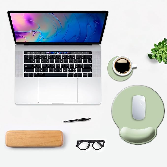 DOOKE Ergonomic Mouse Pad with Wrist Support, Cute Wrist Pad with Non-Slip Rubber Base for Computer, Laptop, Home Office Gaming, Working, Easy Typing & Pain Relief,Sage Green