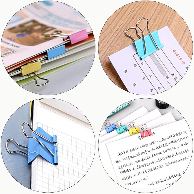 60pcs Colored Binder Clips Paper Clamps Assorted Size Small, Medium, Large Binder Paper Clips