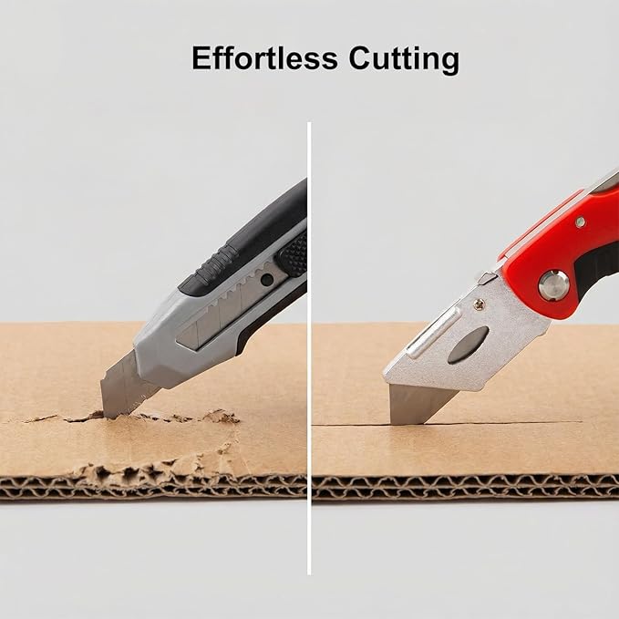 Box Cutter with 10 Extra Blades, Heavy Duty Folding Utility Knife for Cardboard, Carton, Carpet Cutting, Anti-slip Rubber & ABS Handle, Quick Replace Blade