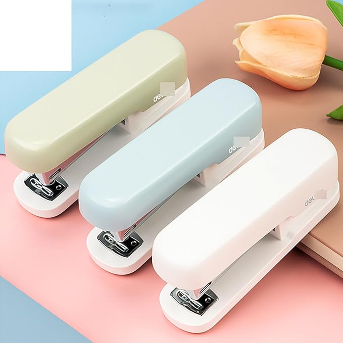 Desktop Staples, 4.2 Inch Labor Saving Macaroon Color Stapler for 20 Sheets Capacity with 1000 Pcs No.12 Staples (White)
