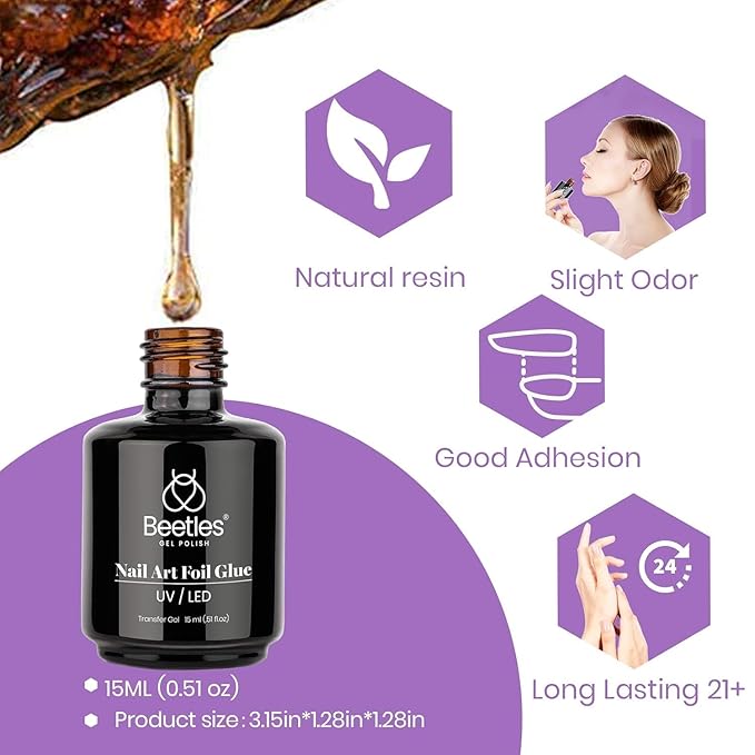 Beetles Nail Art Foil Glue Gel for Foil Stickers Nail Glue Transfer Tips Star Glues Nail Art Manicure DIY LED Lamp Required Soak Off 15ML 2 Bottle