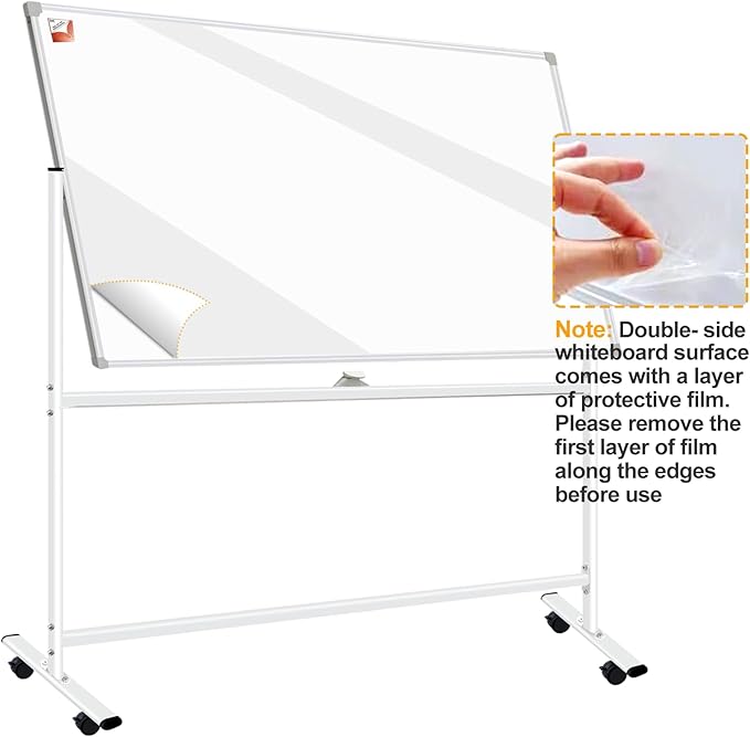 Magnetic Dry Erase White Board with Stands 60 x 40 Inch, Double-Sided 5' x 3' Large Rolling Whiteboard on Wheels Mobile Whiteboard Portable Stand Up White Board for Office, School, Home