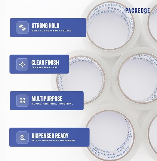 Packedge Clear Packing Tape, 12 Rolls, 1.88 in x 60 Yd Heavy Duty Shipping | 2.7 Mil Thick, 720 Total Yards. Ideal for Moving, Box Sealing & Storage. Strong Adhesion, No Residue, Tear-Resistant Design
