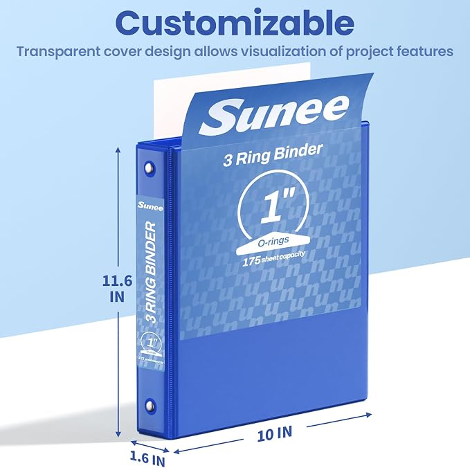 SUNEE 3 Ring Binder 1 Inch 1 Pack, Clear View Binder Three Ring PVC-Free (Fit 8.5x11 Inches) for School or Office Supplies, Cobalt Blue