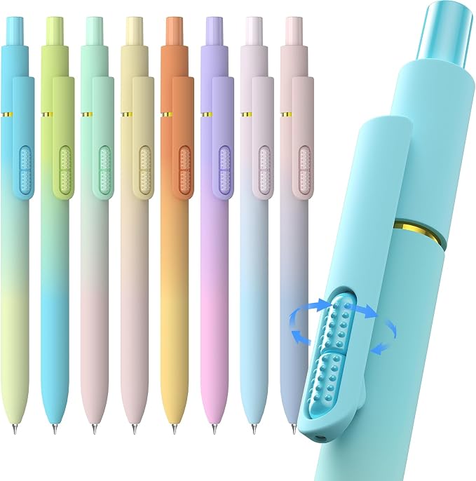 0.7mm Gel Pens Black Ink, 8 Pack Retractable Pens with Fidget Clip | Medium Point Smooth Writing, Quick-Drying, No Smudges, Stress Relief, Journaling, Note Taking, School, Office, Student/Adults