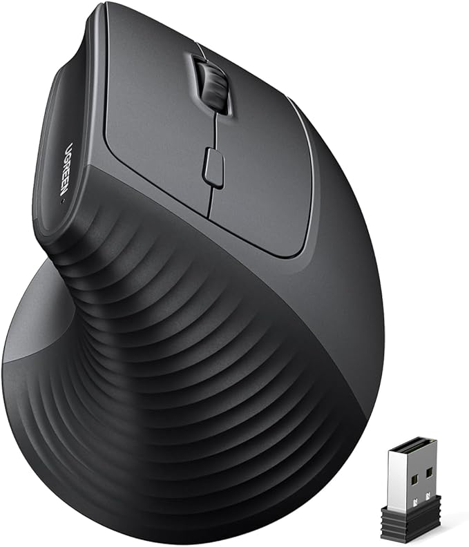 UGREEN Ergonomic Mouse, Wireless Bluetooth Vertical Mouse, Dual-Mode (BT 5.4 & USB 2.4G), Quiet Clicks, 4 Adjustable DPI (1000/1600/2000/4000), Compatible with Windows/Mac/Linux/Android/ChromeOS