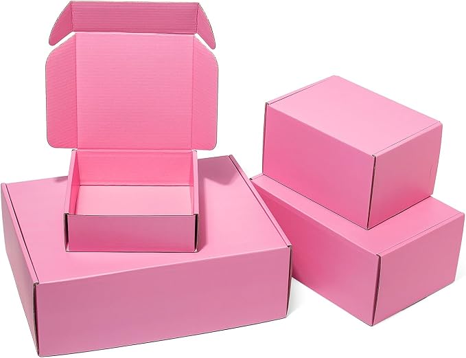 Timirog Shipping Boxes 9x6x4 Inches 25 Pack Pink Corrugated Cardboard Mailing Box for Small Business, Cute Tab Locking Literature Mailer Packaging Supplies for Packing Gifts Craft DVD | Mailing Box for Small Business, Cute Tab Locking Literature Mailer...