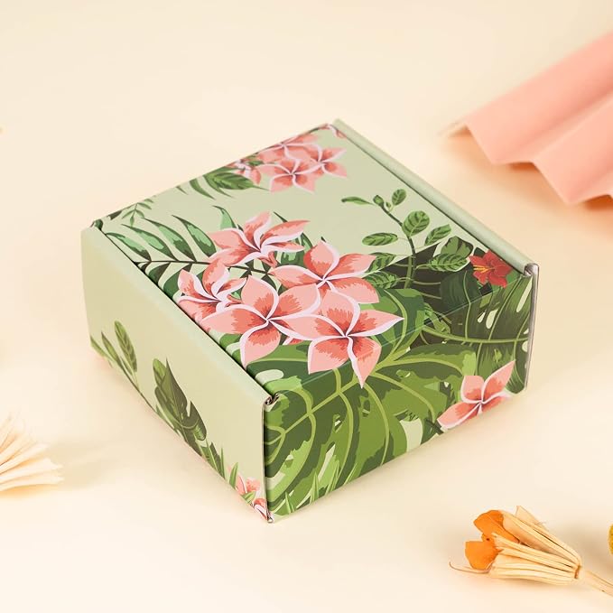 Hawaiian Flower Shipping Boxes Pack of 25-4x4x2 inches Hawaiian Floral Gift Boxes Small Cardboard Corrugated Mailer Shipping Boxes for Small Business Packaging Shipping Mailing
