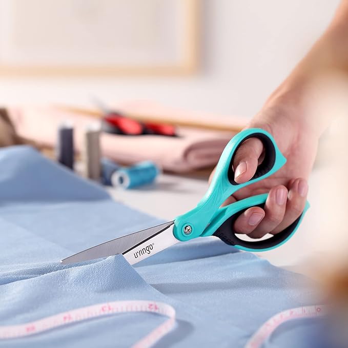 LIVINGO 3 Pack 8.5" Sharp Scissors All Purpose for Cutting Fabric Paper | Ergonomic Comfort Grip, Stainless Steel Blades, Shears for Office & School Home Sewing & Crafting DIY Daily Use