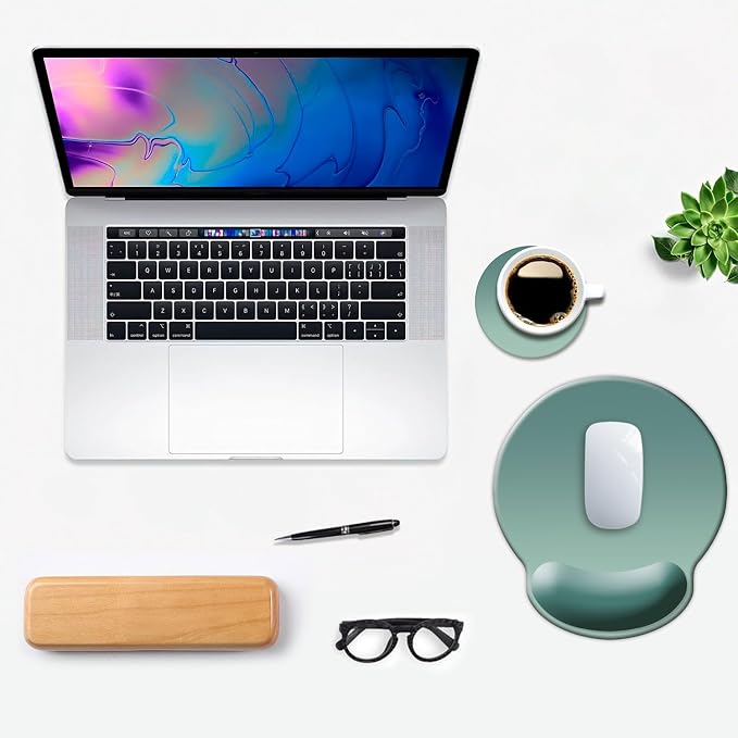 DOOKE ErgoComfort Wrist Rest Mouse Pad-Ergonomic Office Mousepad with Wrist Support-Non-Slip, Design Desk Accessories Mat for Home&Game Decor Bistro Green