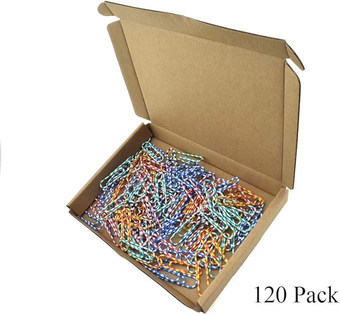 HAHIYO Paper Clips 1.3 inches (33mm) Length Striped Paperclips Vinyl Coated Prevent Scratching Tearing The Pages Sturdy Assorted Colors for Bookmark Organize Home Office School 120 Pack