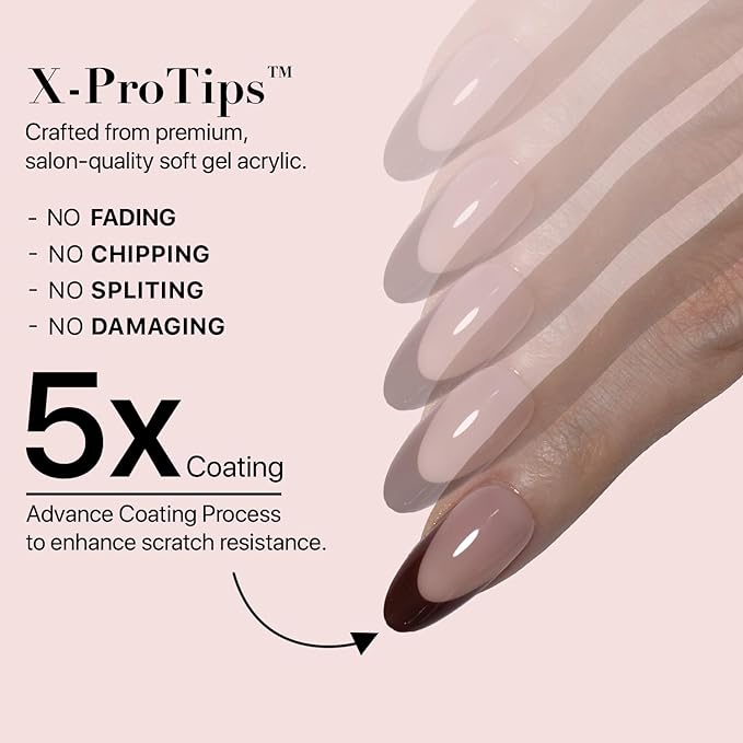 SXC Cosmetics French Tip Press On Nails 150 Pieces in 15 Sizes Ultra Fit with Pre-applied Tip Primer and Base Coat, No Need to File Fake Nails for Nail Art DIY X-Pro Tips (5RED115-M Almond)