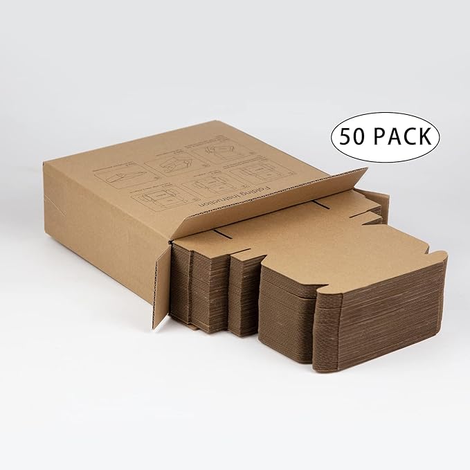 SUNLPH 50 Pack 6x4x1 Inches Small Shipping Boxes, Brown Corrugated Cardboard Boxes, Moving Mailing Packing Box