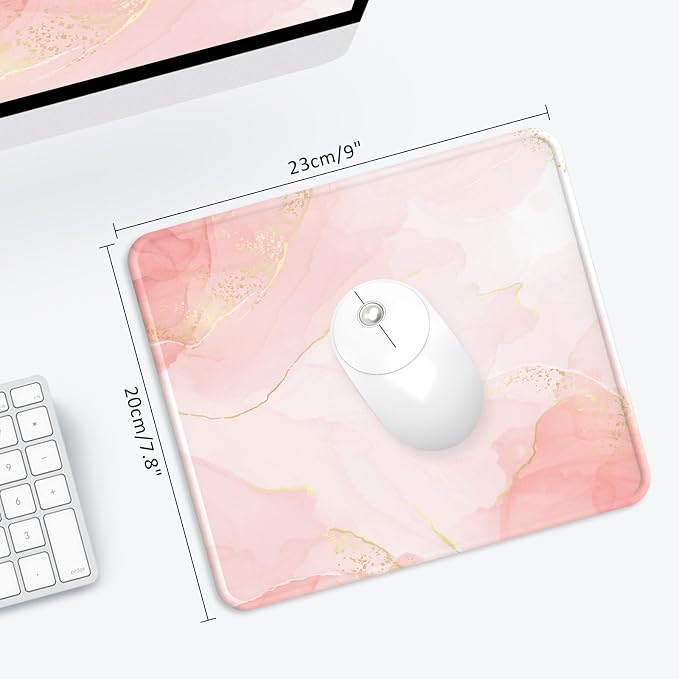 Mouse Pad with Stitched Edge, Multiple Patterns Computer Mouse Pads with Non-Slip Rubber Base, Washable Cloth Mousepad, for Gaming, Laptop, PC (Blush Gold)