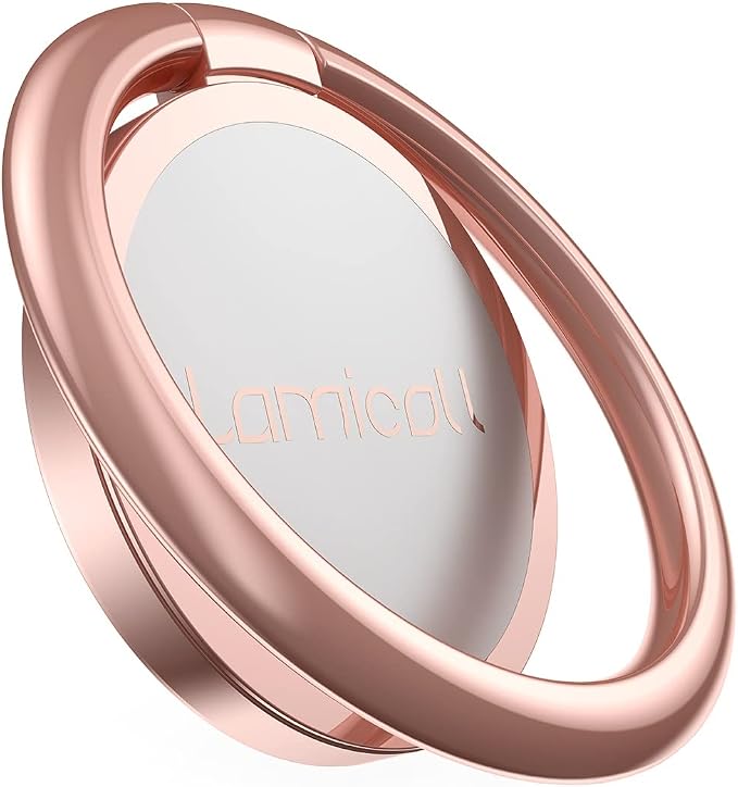 Lamicall Rose Gold Cell Phone Ring Holder, Universal Adhesive Finger Grip | Ring Stand Kickstand for iPhone 17 16 15 Pro Max Galaxy S26 S25 All Androids, Christmas Gift Decor for Women