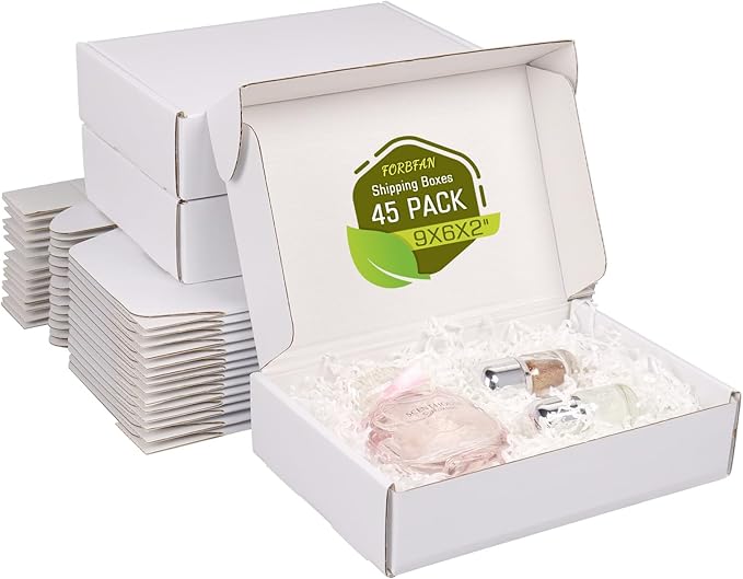 FORBFAN 9x6x2 Shipping Boxes, 45 Pack White Mailer Boxes for Small Business, Sturdy Corrugated Cardboard Packaging Boxes for Mailing & Shipping