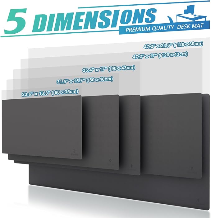 K KNODEL Extra Large Desk Mat, Leather Mouse Pad (47.2"x17", Dark Gray) | Desk Pad, Keyboard Pad, Computer and Laptop Mat, Desktop Protector and Cover, Writing Pad and Blotter for Home Office