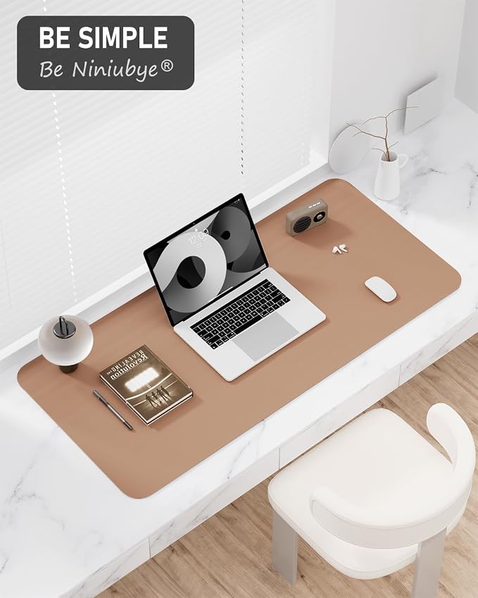 Desk Pad, 23.6" x 13.8" PU Leather Non-Slip Desk Mat Large Mouse Pad for Desktop, Waterproof Laptop Computer Writing Mat for Office, Home, Work, Gaming, Champagne Gold