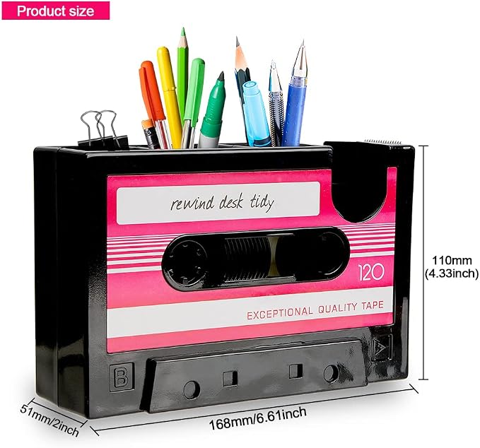 Fun Tape Dispenser Novelty Unique Pen Dispenser Cool Retro Desk Accessories,Pink