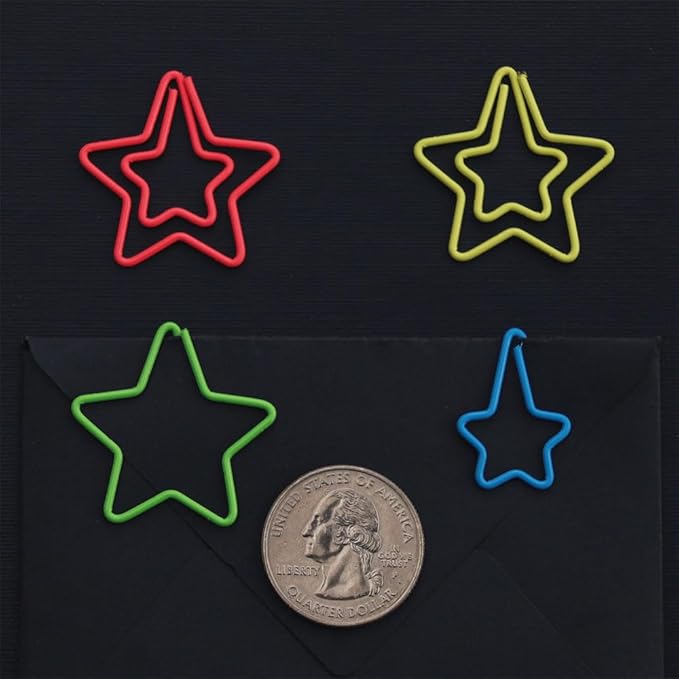 OWLFAVO 100pcs Star Shape Paper Clips with Clear Box, 10 Colors, Funny Cute Paperclips Bookmarks Planner Clips for Fun Office Supplies School Gifts Wedding Decoration