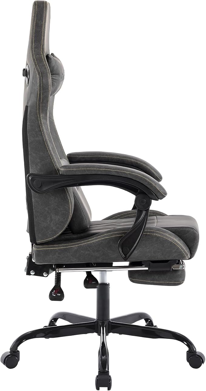 Gaming Chair with Footrest Ergonomic Computer Chair Massage Lumbar Cushion, Racing Video Game Chair Adjustable Rocker Recliner Executive Office Desk Chair Pu Leather for Adults, Grey