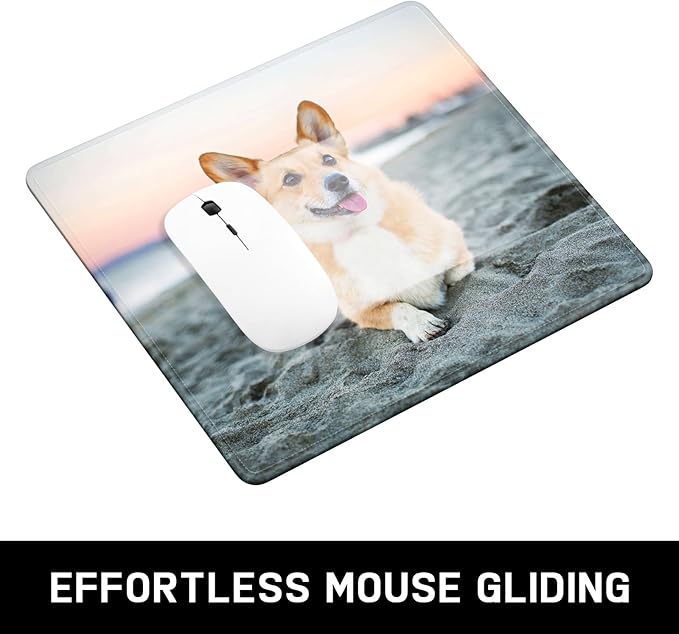 Mouse Pad, Minimalism Marble Style Computer Pad, Anti-Slip Rubber Mouse Mat with Stitched Edges for Gaming, Office, Laptop, PC, Women, 9" x 8" Thick 3 mm, Cute Puppy